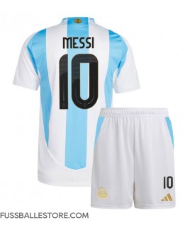 Günstige Argentinien Lionel Messi #10 Heimtrikotsatz Kinder Copa America 2024 Kurzarm (+ Kurze Hosen)